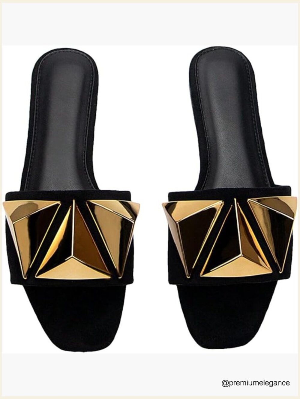 Studded Gold Flat Sandals Square Open Toe Slip On Slides Summer Vacation